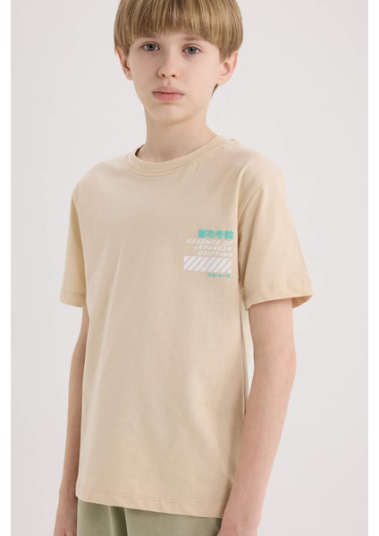 Erkek Çocuk Bisiklet Yaka Sırt Baskılı Kısa Kollu Tişört modelleri