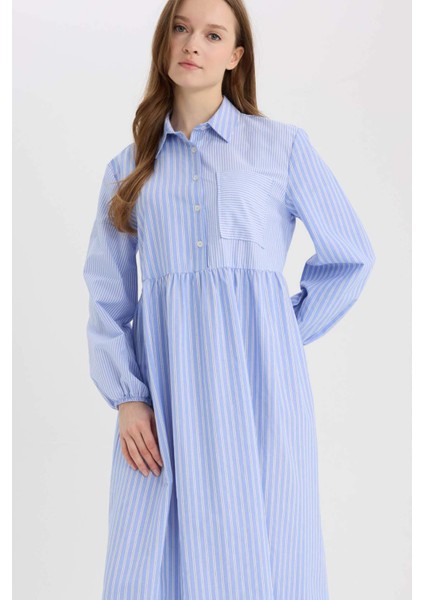 Relax Fit Gömlek Yaka Desenli Poplin Uzun Kollu Maxi Tesettür Elbise E5262AX25SP fırsatları