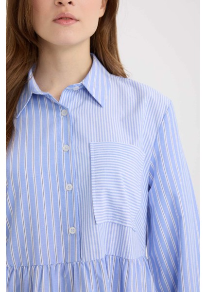 Relax Fit Gömlek Yaka Desenli Poplin Uzun Kollu Maxi Tesettür Elbise E5262AX25SP indirimleri