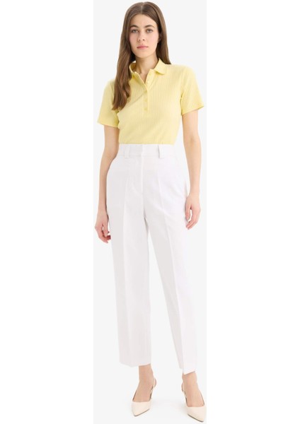 Slim Fit Dar Kesim Fitilli Kaşkorse Kısa Kollu Polo Sarı Tişört E6577AX25SP