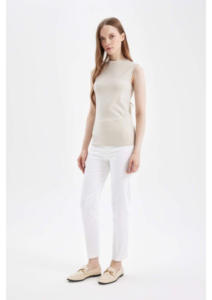 Bisiklet Yaka Basic Düz Kolsuz Tişört D4039AXNS