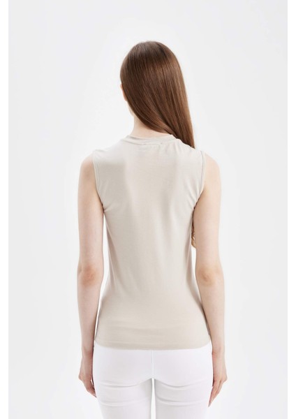 Bisiklet Yaka Basic Düz Kolsuz Tişört D4039AXNS