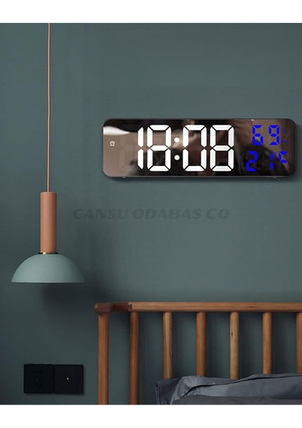 Dev Boy Ayna Saat LED Büyük Ekran Dijital Duvar Saati Alarmlı