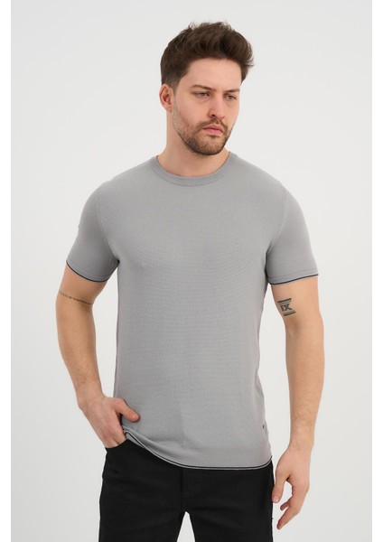 Bisiklet Yaka Kolları Şeritli Triko T-Shirt (1243) fırsatları