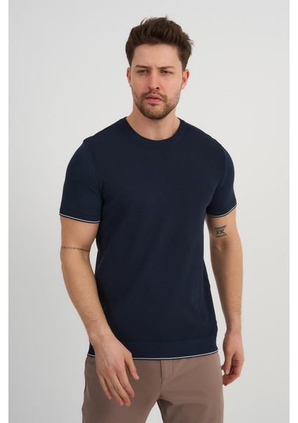 Bisiklet Yaka Kolları Şeritli Triko T-Shirt (1243) modelleri