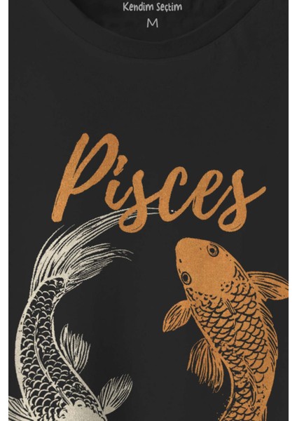 Pisces Fish Balık Burcu Şubat Mart Doğum Günü Astroloji Baskılı Siyah Unisex T-Shirt fiyatları