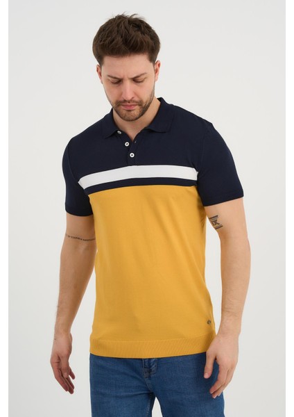 Polo Yaka Düğmeli Renk Bloklu Triko T-Shirt modelleri