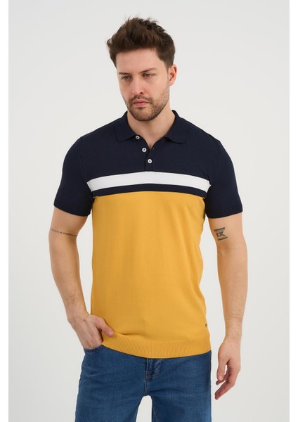 Polo Yaka Düğmeli Renk Bloklu Triko T-Shirt fırsatları