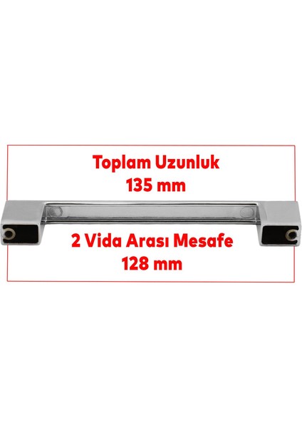(10 ADET) Gölcük Düz Krom (128 Mm-12.8 cm) Metal Mobilya Mutfak Çekmece Dolap Dolabı Kapak Kulpu Kulbu Kulpları