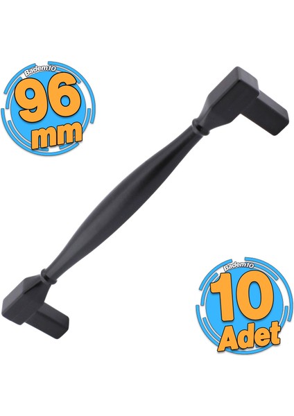 10 Adet Kare Kulp Mobilya Mutfak Dolabı Çekmece Dolap Kapak Kulpu Siyah (96 Mm-9.6 cm) Metal
