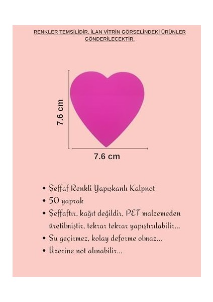 Şeffaf Renkli Yapışkanlı Not Kağıdı Kalpnot (Sarı 8)