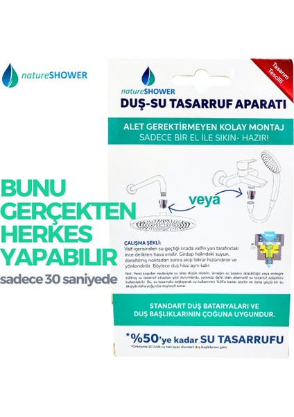 Natureshower Duş Su Tasarruf Aparatı - Shower Water Saver Duş Armatür ve Başlıklarına Uyar indirimleri