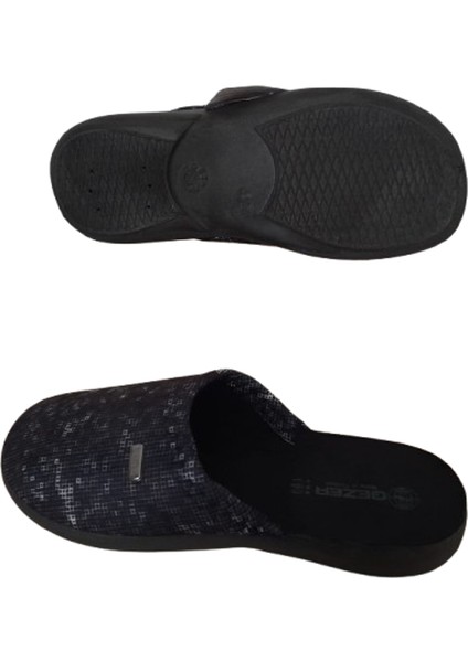 Erkek Siyah-Gri Desenli Ortopedik Taban Ev İçi Günlük Terlik modelleri