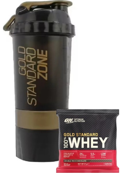 Gold Standard Shaker 500ML Protein Karıştırıcı Şişe Spor Için Pratik ve Dayanıklı - Whey Gold Standard Çikolata Aromalı Şase 31G 1 Servis