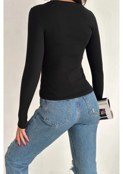 Kadın V Yaka Parmak Geçme Detaylı Oyso Modal Kumas Bluz fiyatları