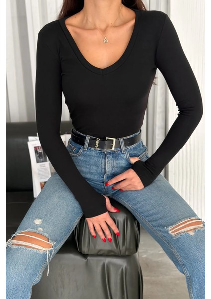 Kadın V Yaka Parmak Geçme Detaylı Oyso Modal Kumas Bluz modelleri