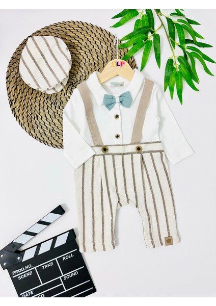 Zambia Askılı Papyonlu Şapkalı 3 Lü Tulum Set - Kahve