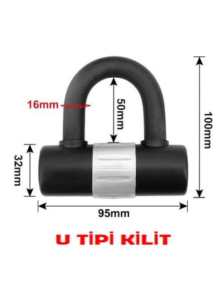 Motosiklet Kesilmez Çelik U Tipi Bar Disk Kilidi 16MM Kalınlıkla Güven Verir