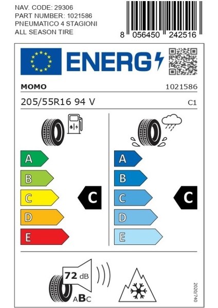205/55 R16 94V XL M4 Four Season Oto Dört Mevsim Lastiği ( Üretim Yılı: 2025 ) fırsatları