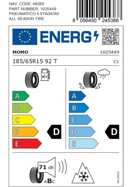 185/65 R15 92T XL M4 Four Season Oto Dört Mevsim Lastiği ( Üretim Yılı: 2025 ) fırsatları