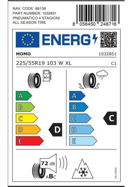 225/55 R19 103W XL M4 Four Season Oto Dört Mevsim Lastiği ( Üretim Yılı: 2025 ) fırsatları