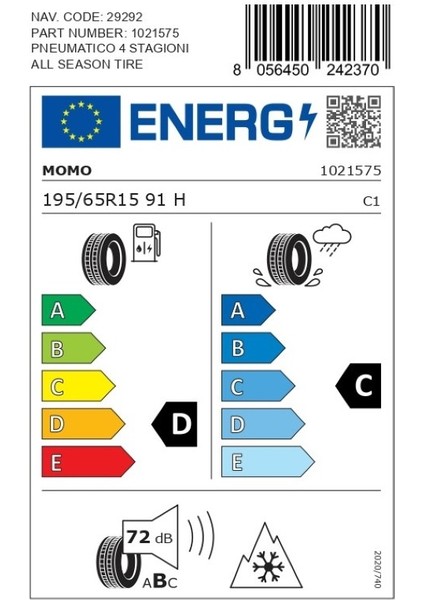 195/65 R15 91H M4 Four Season Oto Dört Mevsim Lastiği ( Üretim Yılı: 2025 ) fırsatları