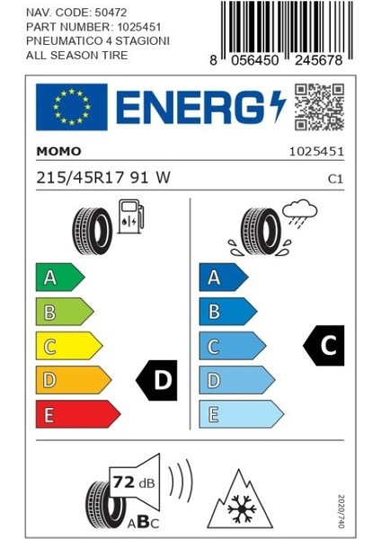 215/45 R17 91w Xl M4 Four Season Oto 4 Mevsim Lastiği (Üretim Yılı:2025)