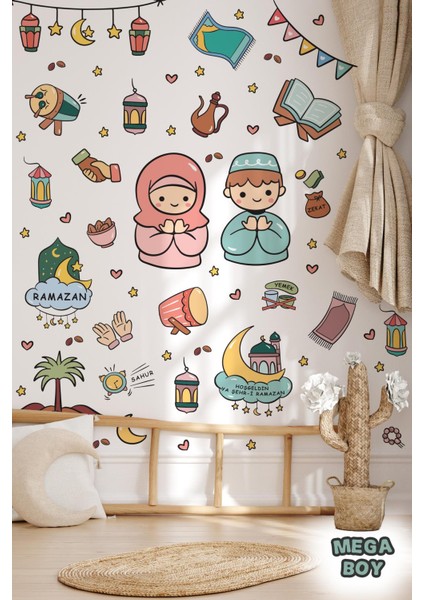 Dua eden çocuklar ve ramazan figürleri mega boy sticker seti, çocuklar ıçin ramazan ayı sticker seti fiyatları