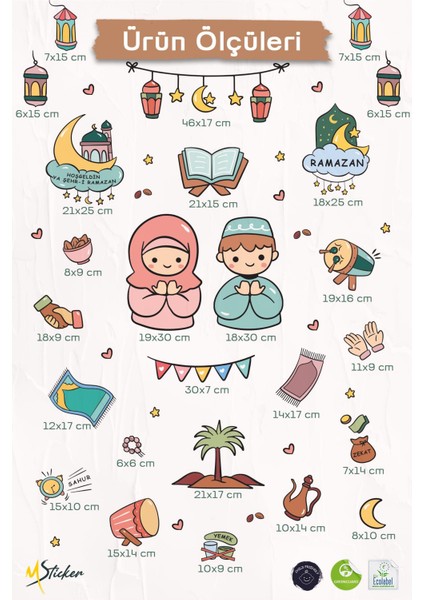 Dua eden çocuklar ve ramazan figürleri mega boy sticker seti, çocuklar ıçin ramazan ayı sticker seti fırsatları