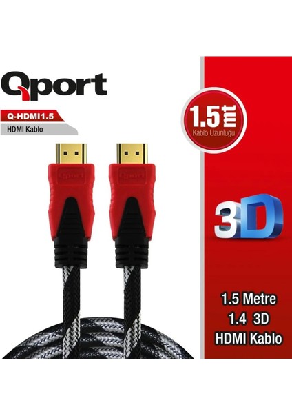 Q-Hdmı1.5 1.5 METRE HDMI Kablo 1.5m Hdmı kablo 1.4 Versiyon Altın Uçlu 3D