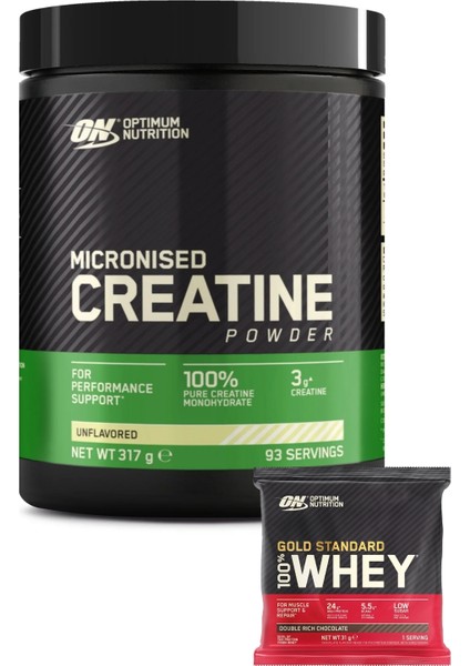 Creatine Kreatin Aromasız 317 g 93 Servis - Whey gold Standard Çikolata Aromalı Şase 31 g 1 Servis