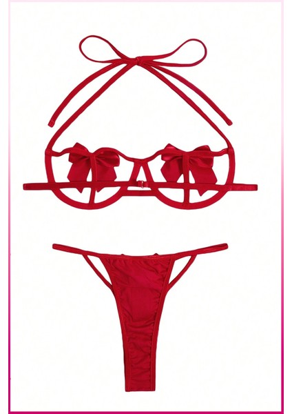 Kırmızı Göğüs Fiyonklu Balenli Sütyen Külot Takım fırsatları