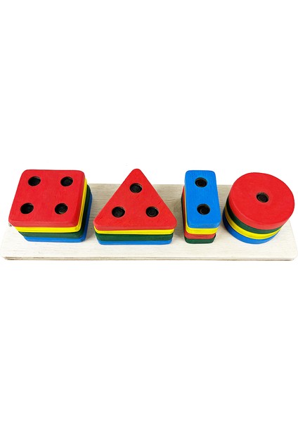 Montessori Ahşap Geometrik Şekilller Tak-Çıkar Delikli 4 Şekil