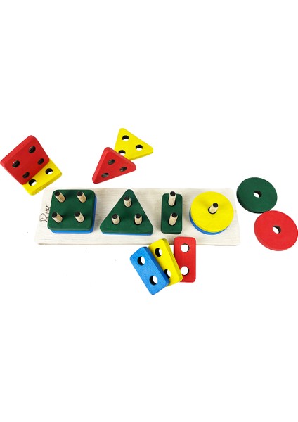 Montessori Ahşap Geometrik Şekilller Tak-Çıkar Delikli 4 Şekil