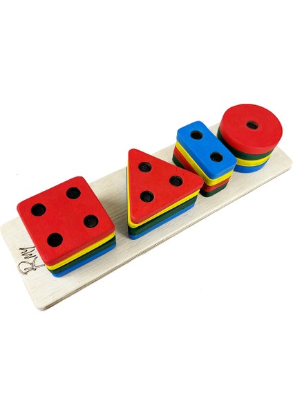 Montessori Ahşap Geometrik Şekilller Tak-Çıkar Delikli 4 Şekil
