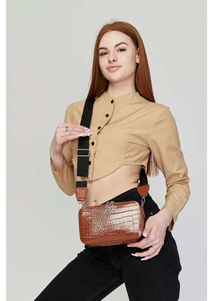 Kadın Üç Bölmeli Ayarlanabilir Çarpraz Kolon Askılı Omuz Çantası