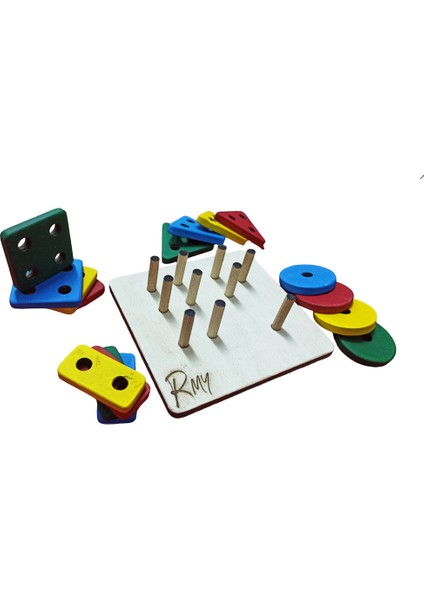Montessori Ahşap Geometrik Şekilller Tak-Çıkar Delikli 4 Şekil Kare fiyatları