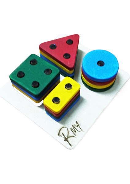 Montessori Ahşap Geometrik Şekilller Tak-Çıkar Delikli 4 Şekil Kare modelleri