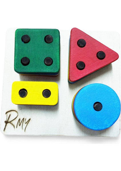 Montessori Ahşap Geometrik Şekilller Tak-Çıkar Delikli 4 Şekil Kare fırsatları