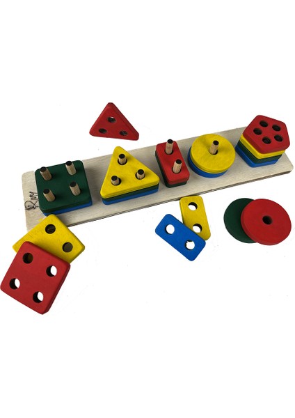 Montessori Ahşap Geometrik Şekilller Tak-Çıkar Delikli 5 Şekil fiyatları