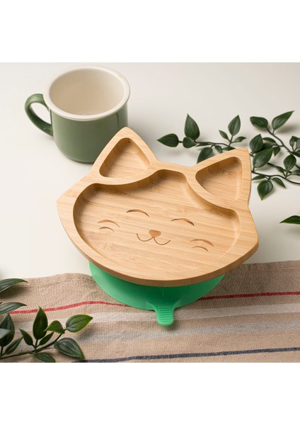 Sevimli Kedi Bölmeli Bambu Tabak Pembe