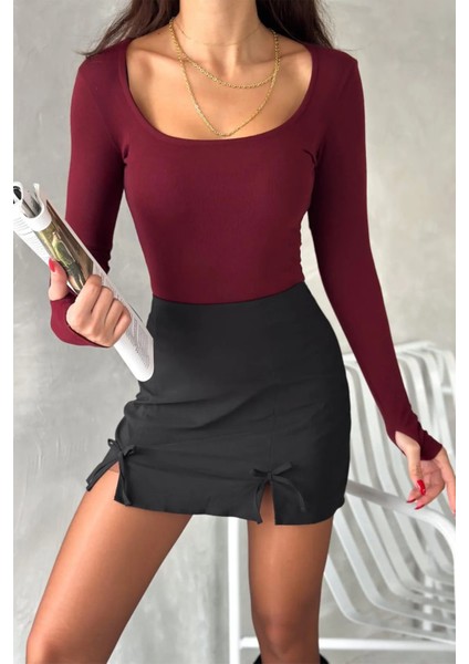 Kadın Kare Yaka Parmak Geçme Detaylı Oyso Modal Kumas Bluz fiyatları