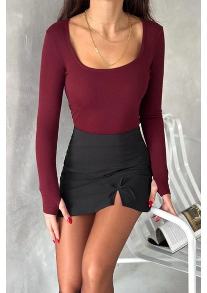 Kadın Kare Yaka Parmak Geçme Detaylı Oyso Modal Kumas Bluz modelleri