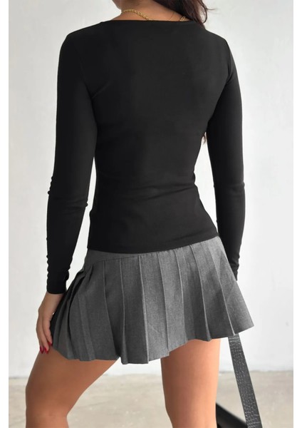 Kadın Kare Yaka Parmak Geçme Detaylı Oyso Modal Kumas Bluz modelleri