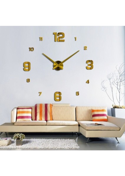 Modern Nesil Dıy 3D Dekoratif Büyük Boy Sticker Duvar Saati Gold