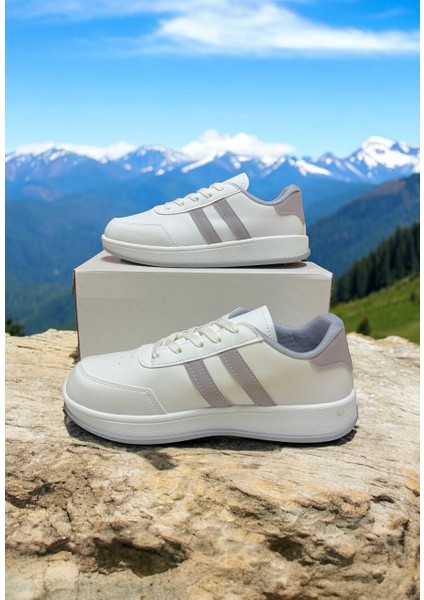 Beyaz-Gri Iki Bant Unisex Günlük Sneaker Spor Ayakkabı