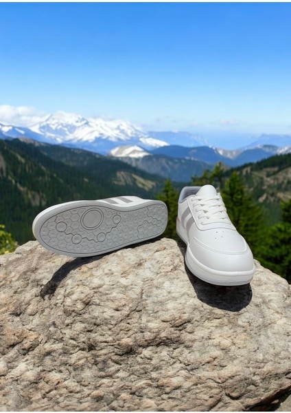 Beyaz-Gri Iki Bant Unisex Günlük Sneaker Spor Ayakkabı