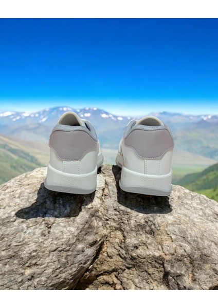 Beyaz-Gri Iki Bant Unisex Günlük Sneaker Spor Ayakkabı