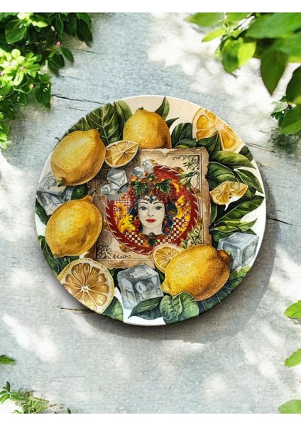Duvar Tabağı Dekoratif Duvar Süsü Limon 26 cm El Yapımı Etnik Desenli Mutfak Yazlık Ev Dekorasyonu