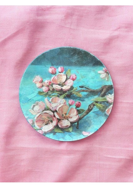 Sakura Deseni Turkuaz Dekoratif Duvar Tabağı Süsü